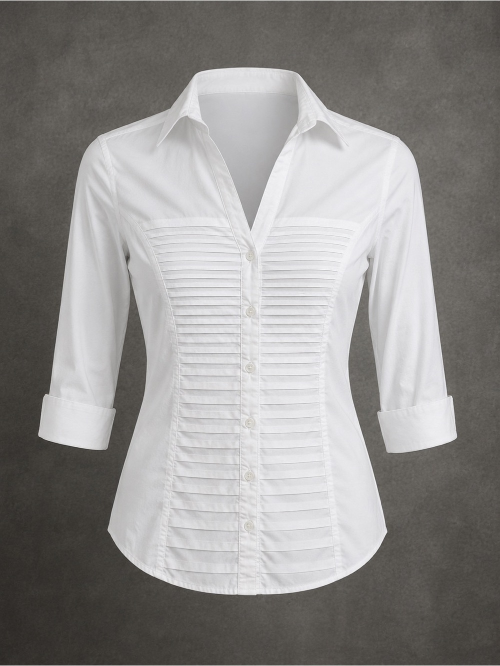 Zack & Rachel White Pintuck Blouse | Size M | Stretch Button Front Career Top